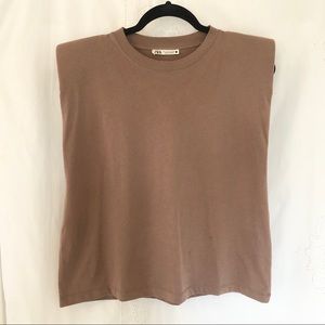 Zara Brown Padded Shoulder Top